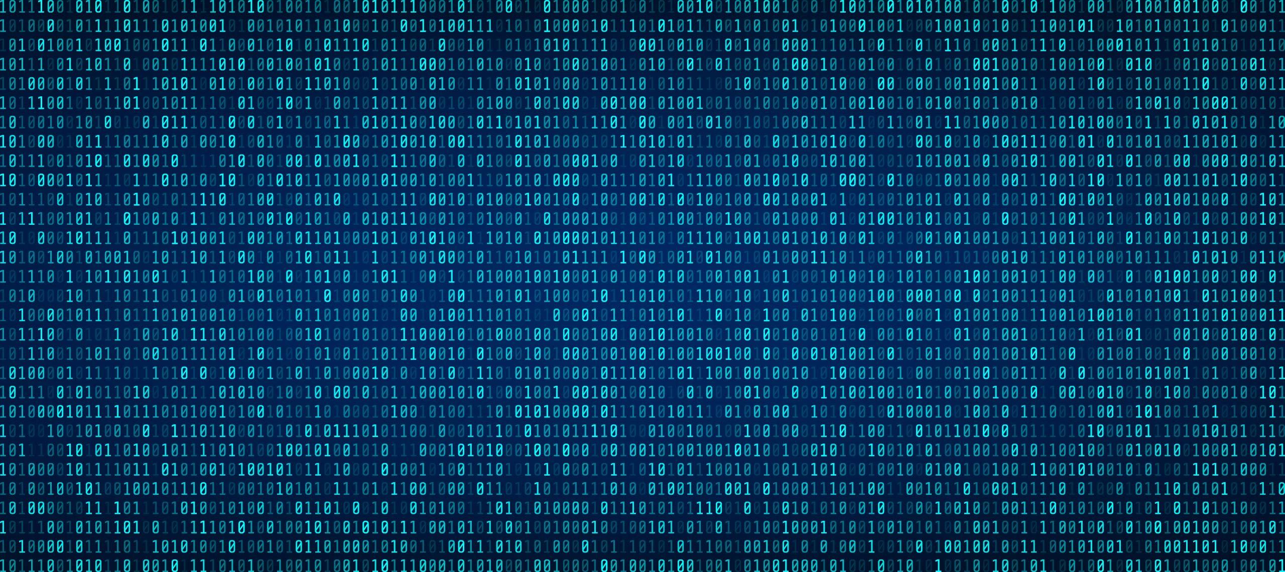 A full screen of binary code against a blue background.