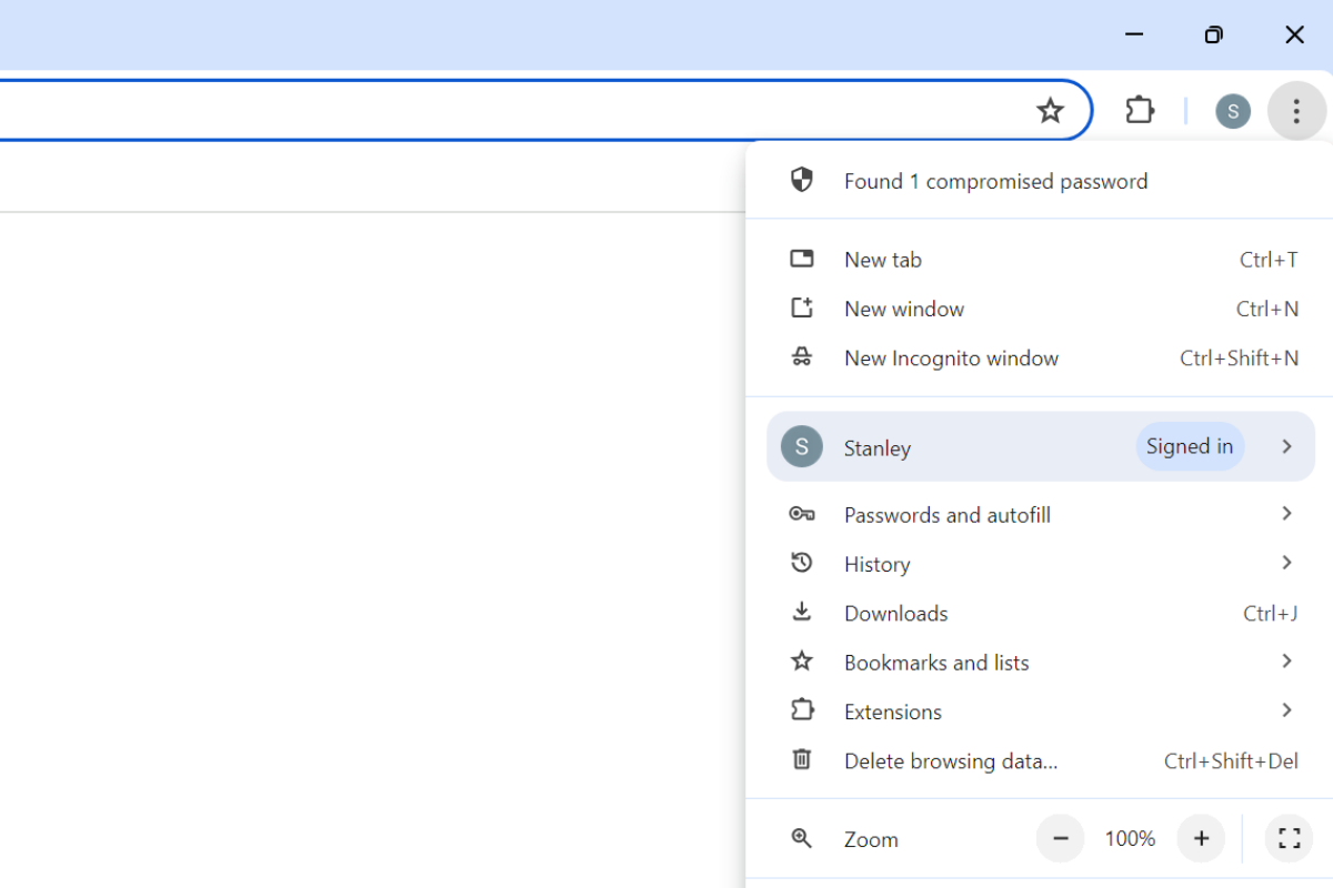 A screenshot of a Google Chrome browser on desktop, showing where the settings button is
