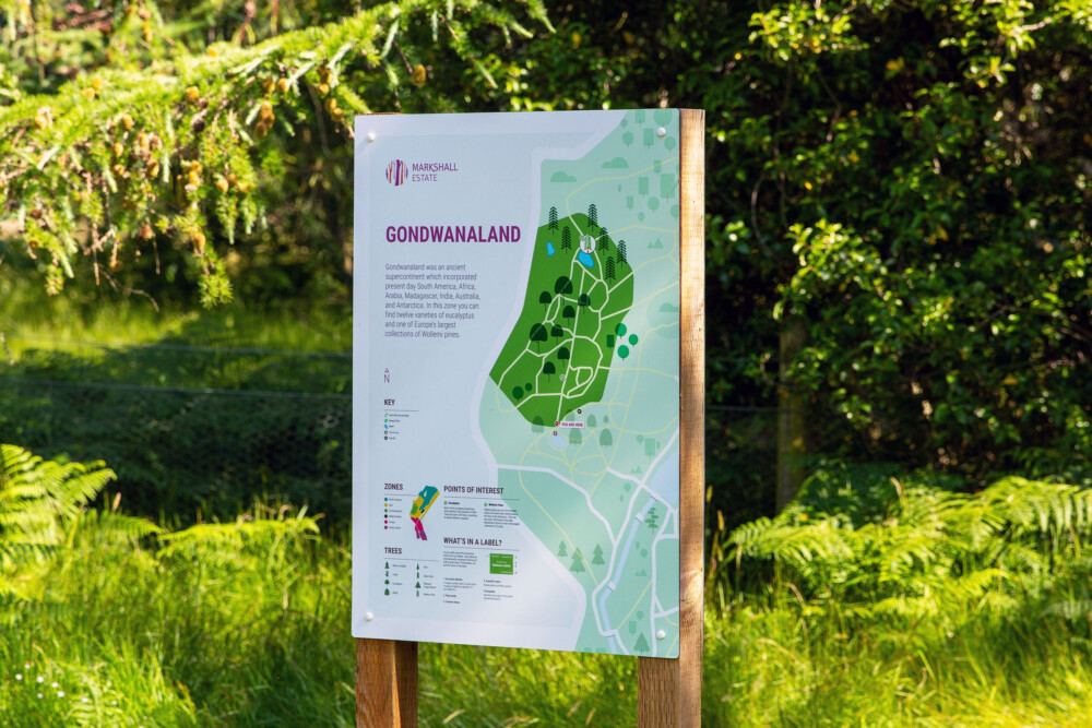 Markshall Estate Gondwannaland sign with trees in the background