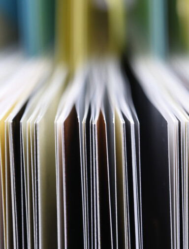 Close-up image of the edges of pages in a magazine